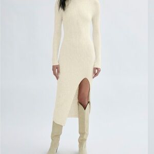 Aritzia Alchemy Dress, Knit Dress with Side Slit, Small, Light Heather Birch